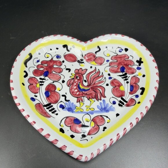 Hand Painted Deruta Italian Pottery Dish Plate Heart Shaped Folk Art Decorative - Picture 12 of 13